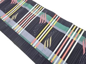 本場筑前博多縞に横段・抽象模様織出し名古屋帯